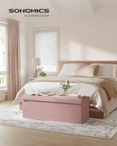 Storage Ottoman Bench 110cm Foldable Footrest Seat with Storage Jelly Pink