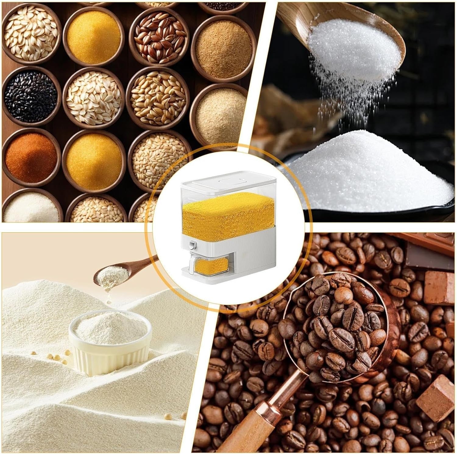 5kg Rice Dispenser Airtight PP Grain Storage w Measuring Cup