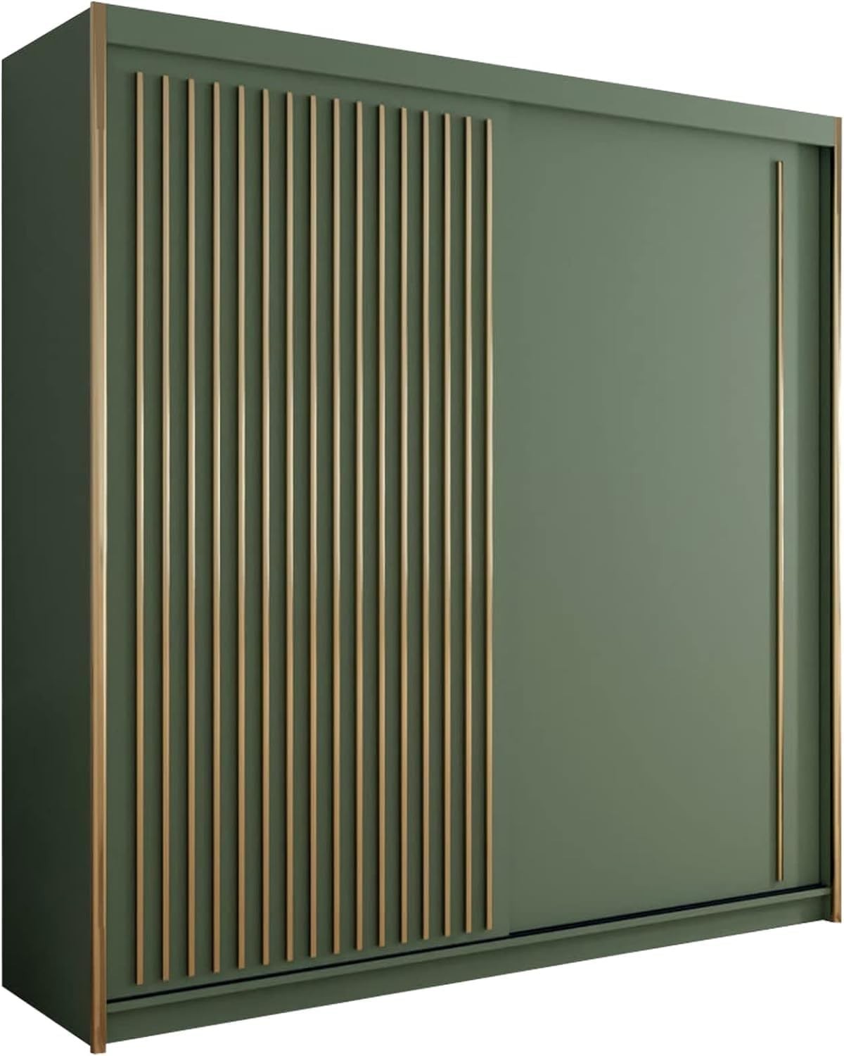 Green 203cm Sliding Wardrobe with Rails & Shelves, 2 Door Closet Modern
