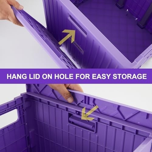 Folding Utility Cart Rolling Crate Trolley Lid Basket 360° Wheels Purple