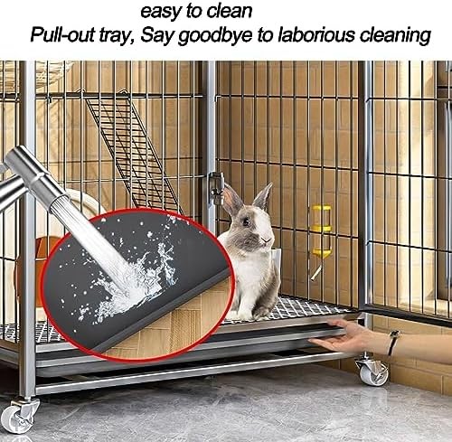 Rabbit Hutch Indoor Outdoor Cage With Wheels 2 Tier Deep Tray Bunny Home