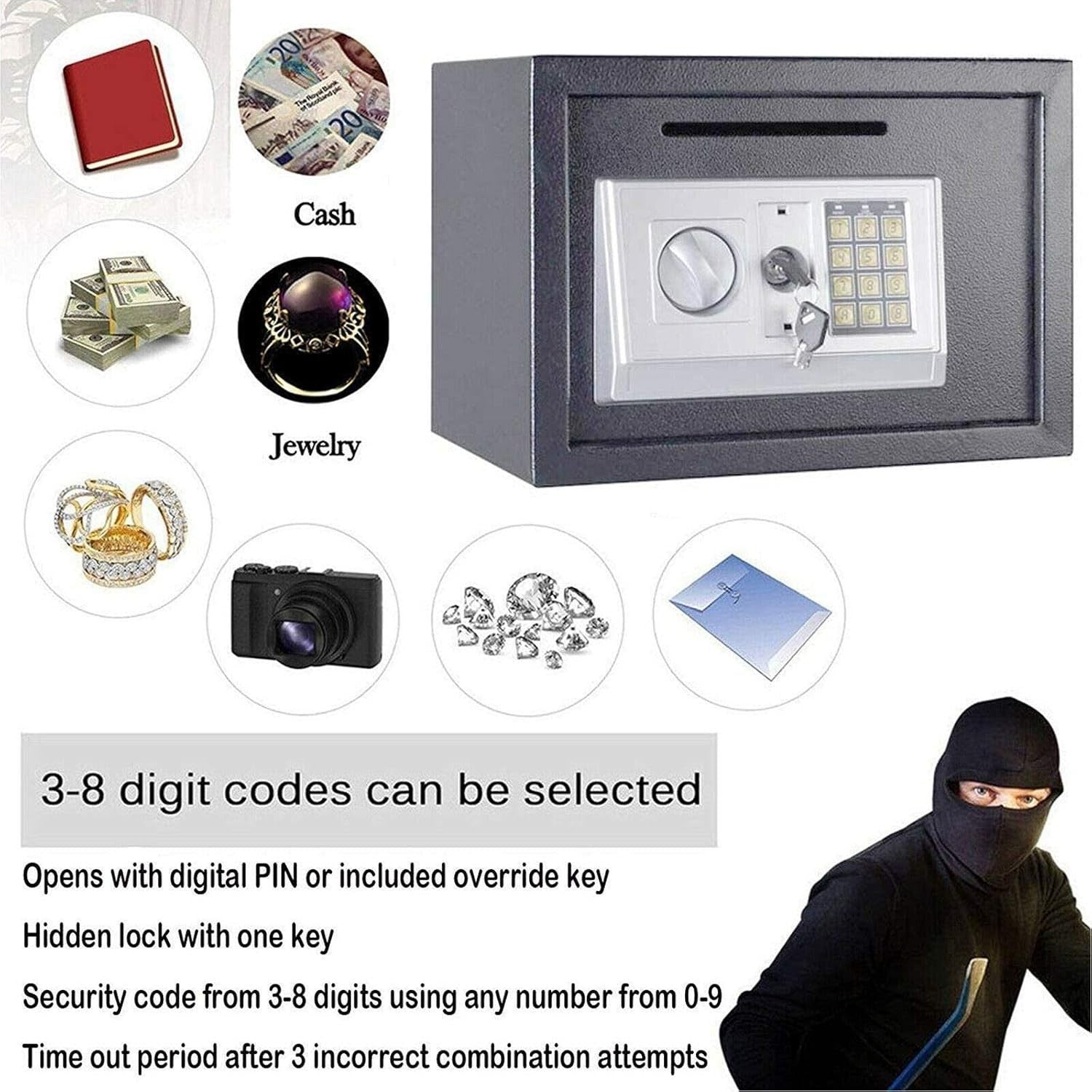 16L Digital Safe Box Electronic Keypad Security Cash Money Lock