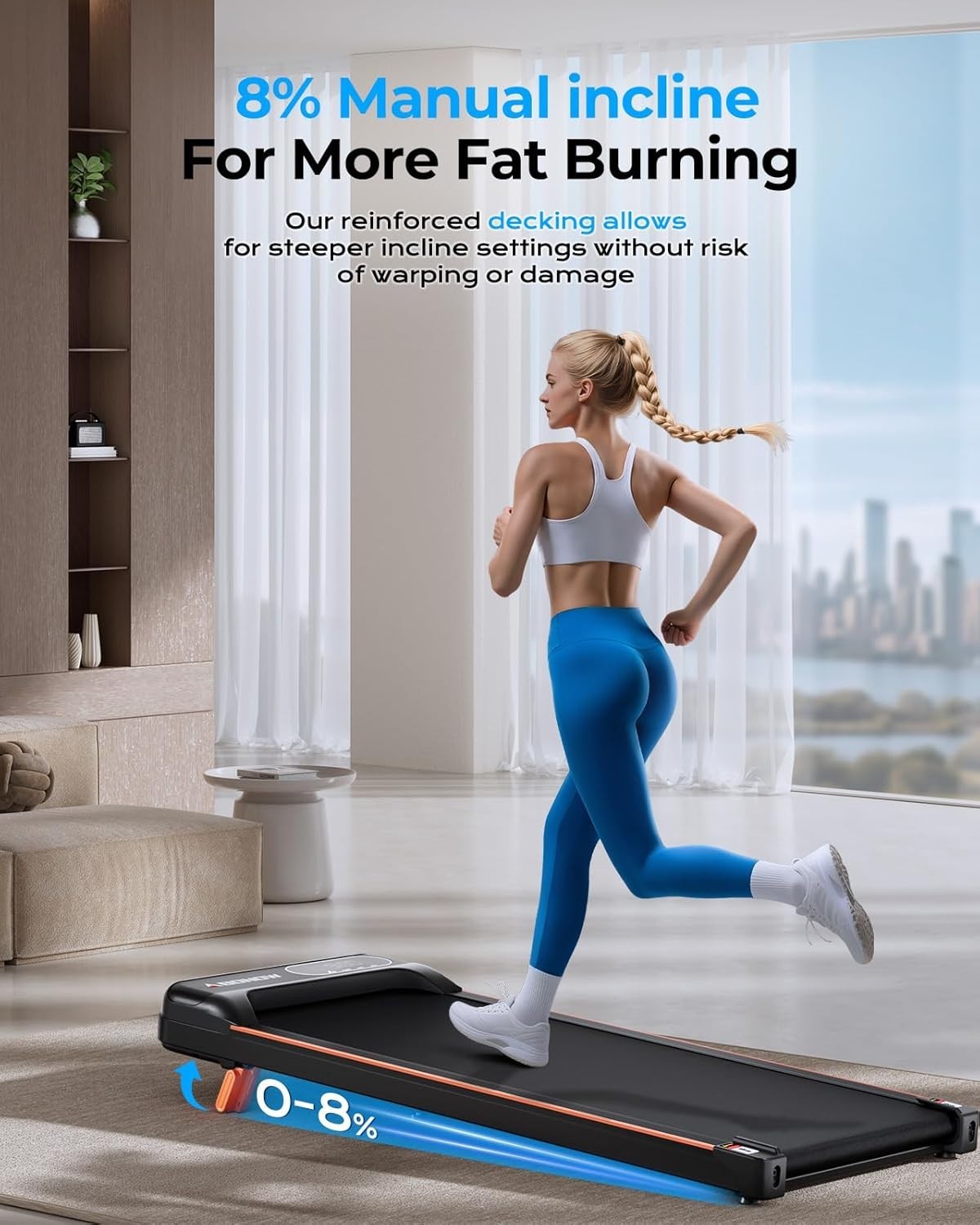 Under Desk Walking Treadmill 8% Incline 1-6 Km/H Home Office