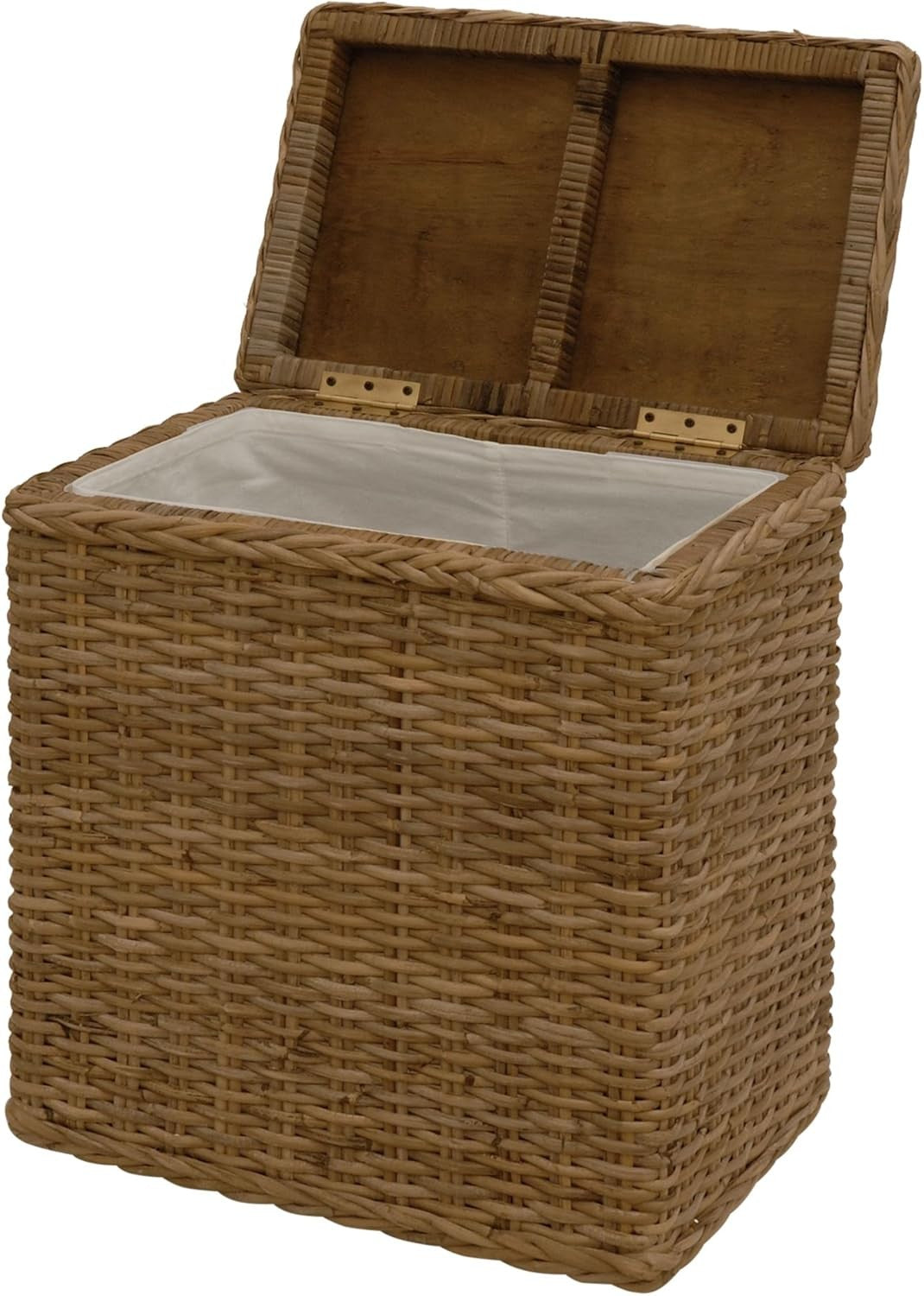 Real Rattan Laundry Basket with Lid & Liner 46x33x50cm Natural Brown
