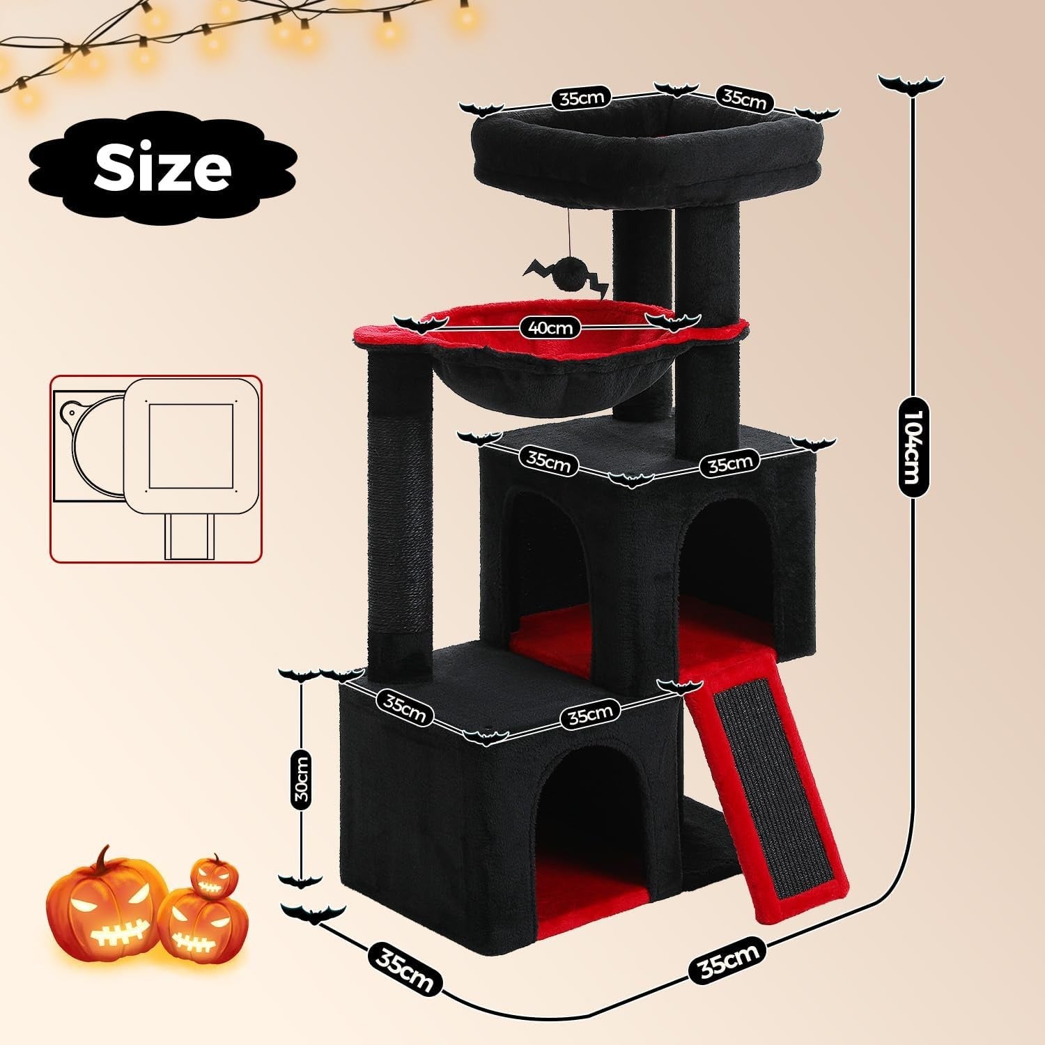 104cm Black Cat Tree Tower Dual Condo Hammock Scratching Post with Ramp