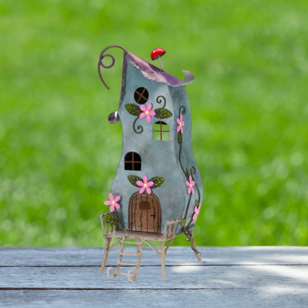 Pixie Palace Fairy House Garden Ornament Metal Weatherproof Hand-Painted 35cm