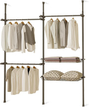 Telescopic 2-Tier Clothes Rail Wardrobe Organiser Black