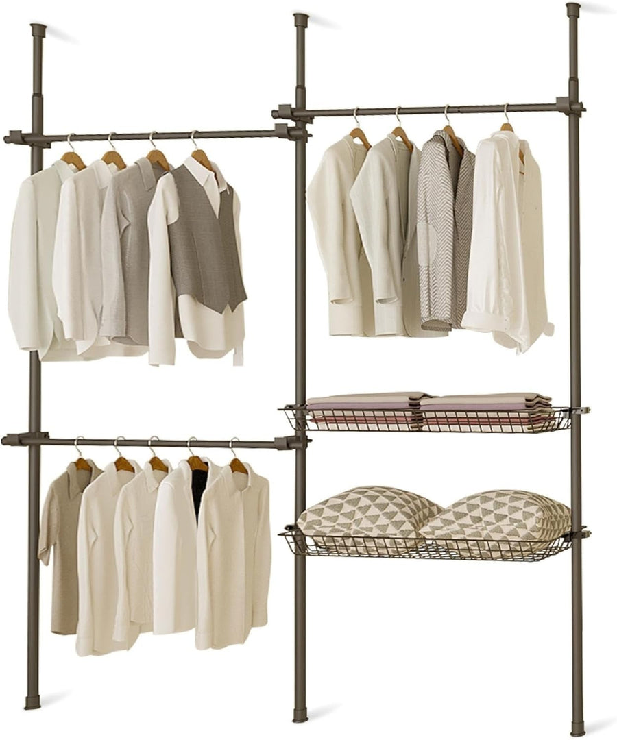 Telescopic 2-Tier Clothes Rail Wardrobe Organiser Black