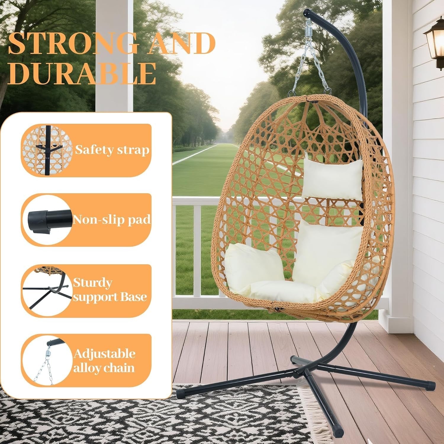 Rattan Hanging Egg Chair with Stand | Outdoor Swing Seat for Patio & Garden