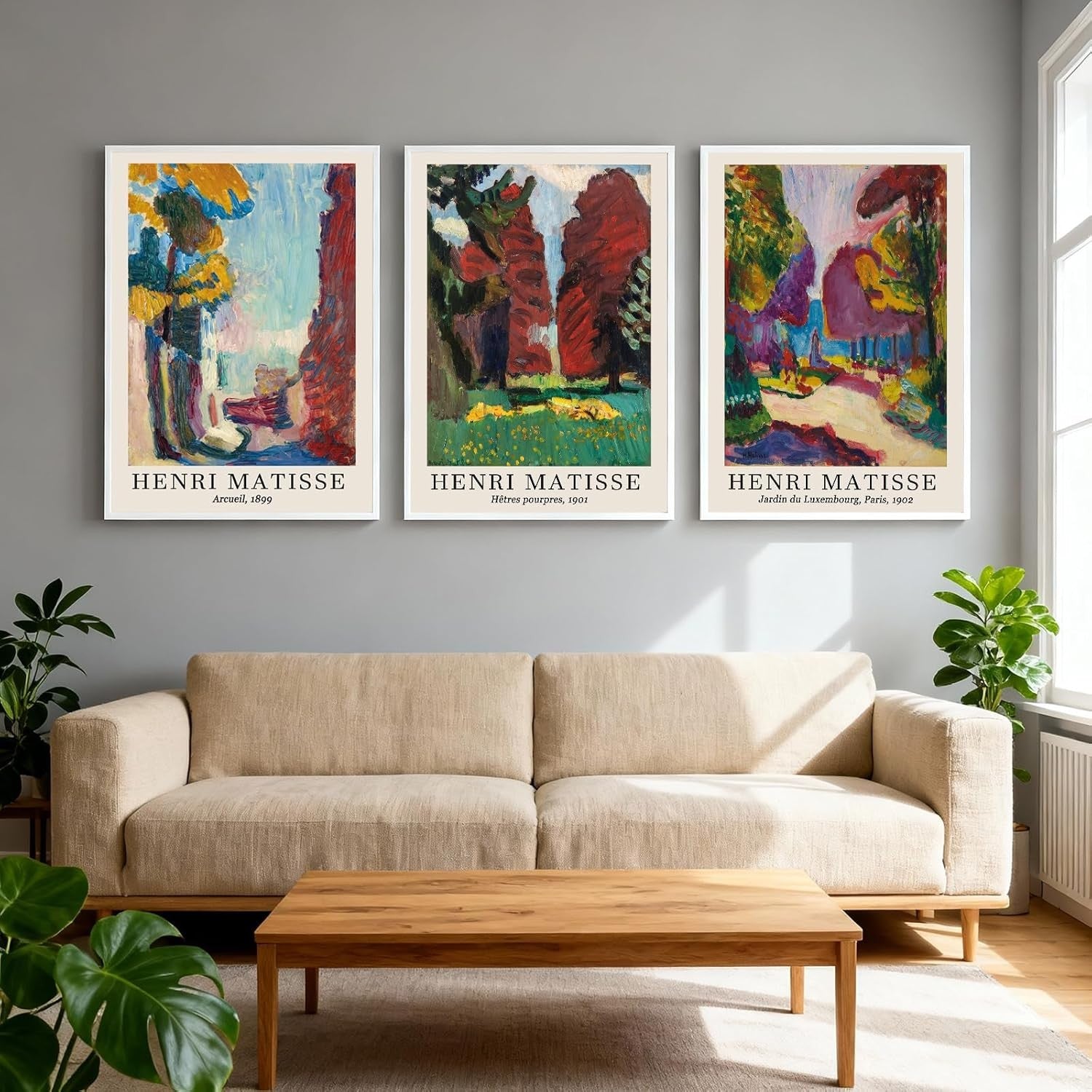 Abstract Landscape Wall Art Set of 3 Vintage Canvas Prints Unframed 40x50cm