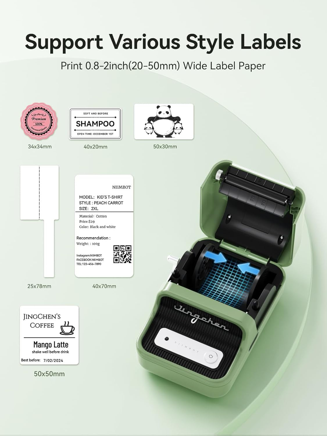 B21 Portable Thermal Label Printer 20-50mm Bluetooth Green