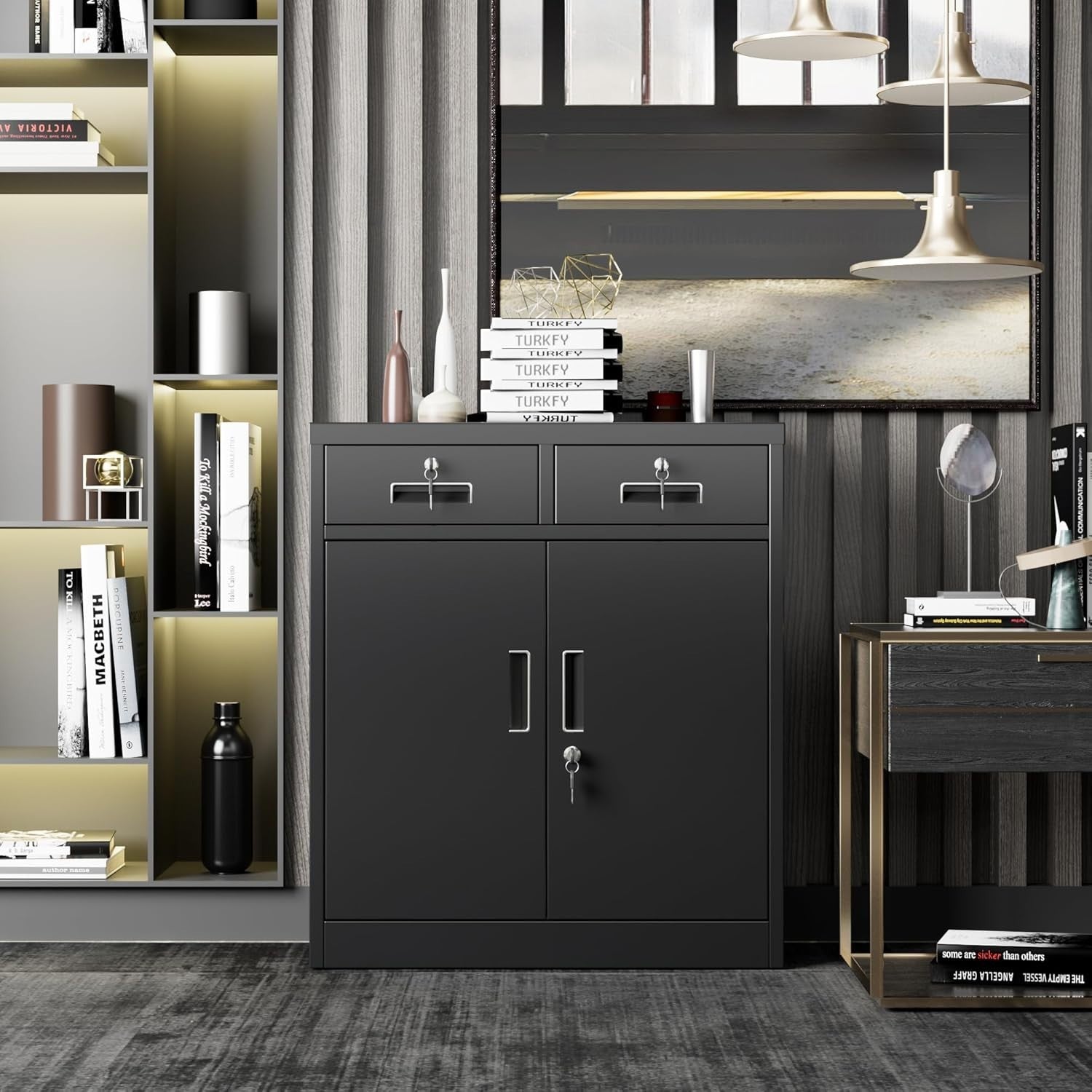 Lockable Metal Storage Cabinet 2 Doors 2 Drawers Adjustable Shelves - 92x80x40cm