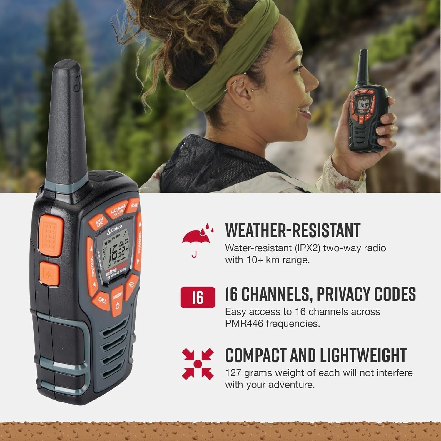 Weather Resistant Walkie Talkies 2 Pack 10KM Range VOX Rechargeable