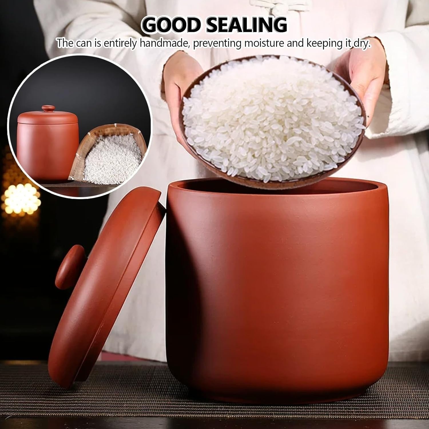 2.5KG Ceramic Airtight Rice Bucket Grain Storage Jar with Lid