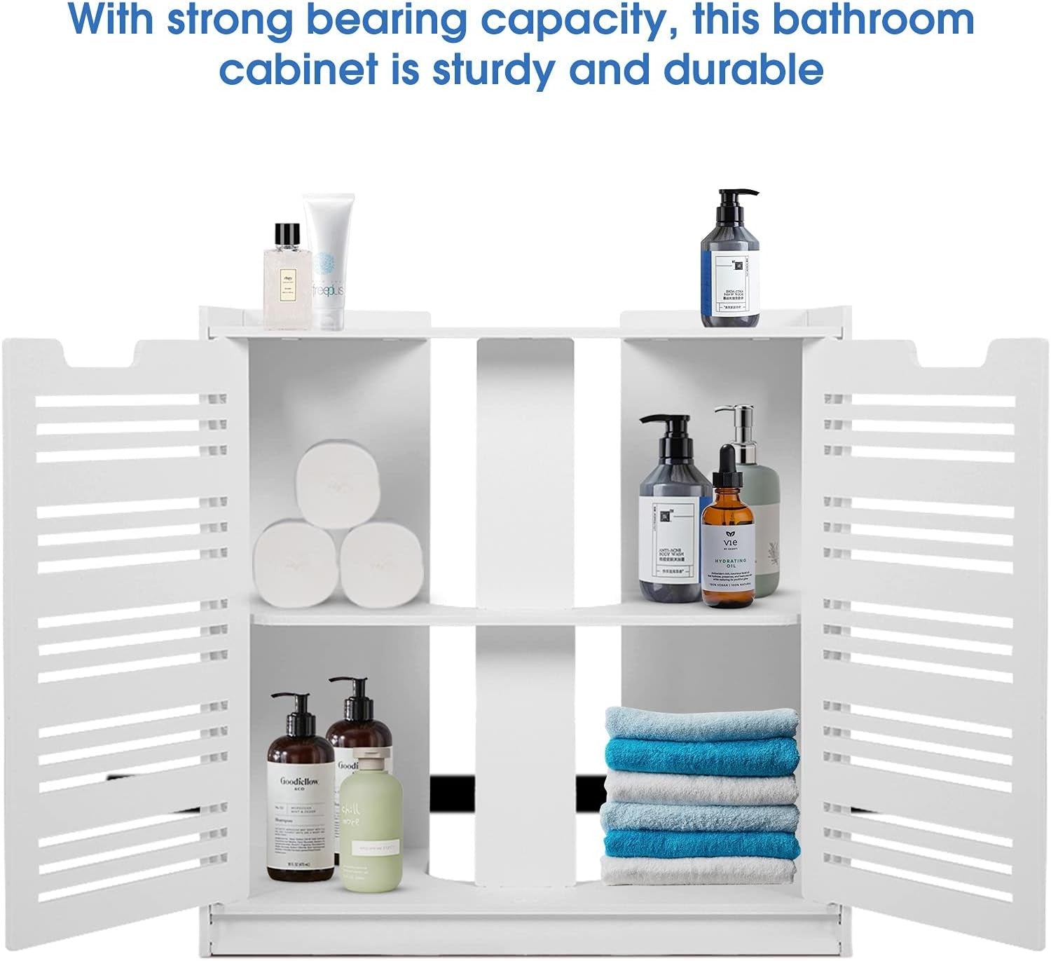 White Under Sink Bathroom Cabinet – Double Door Storage Cupboard 60cm Modern Van