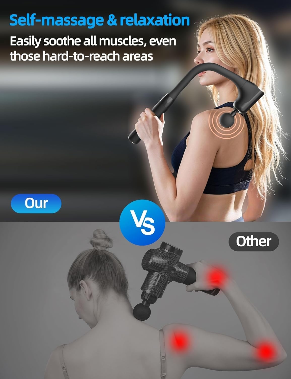 Deep Tissue Massage Gun with Extended Handle Back Massager Pain Relief