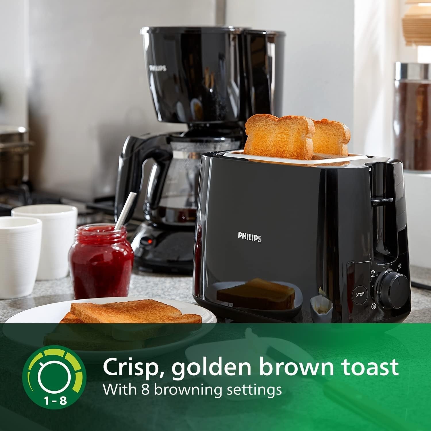 2-Slice Bread Toaster with 8 Browning Settings, Bun Warmer & Crumb Tray