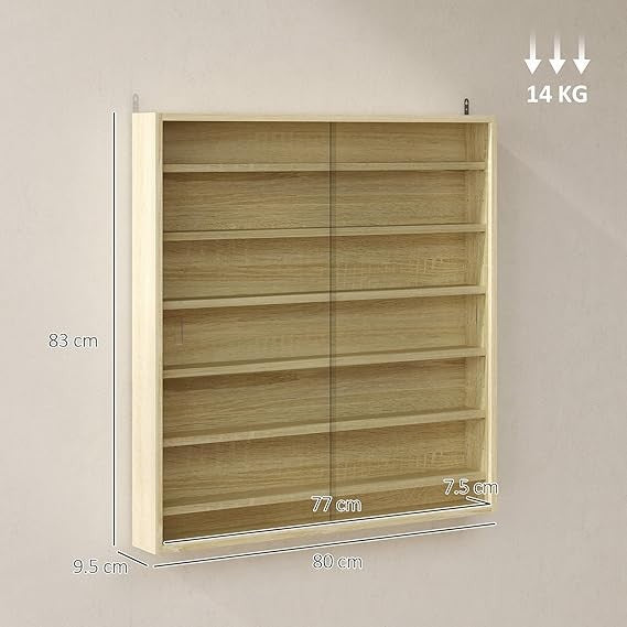 Modern 7-Tier Wall Display Cabinet with Glass Doors & Adjustable Shelves 83x80cm