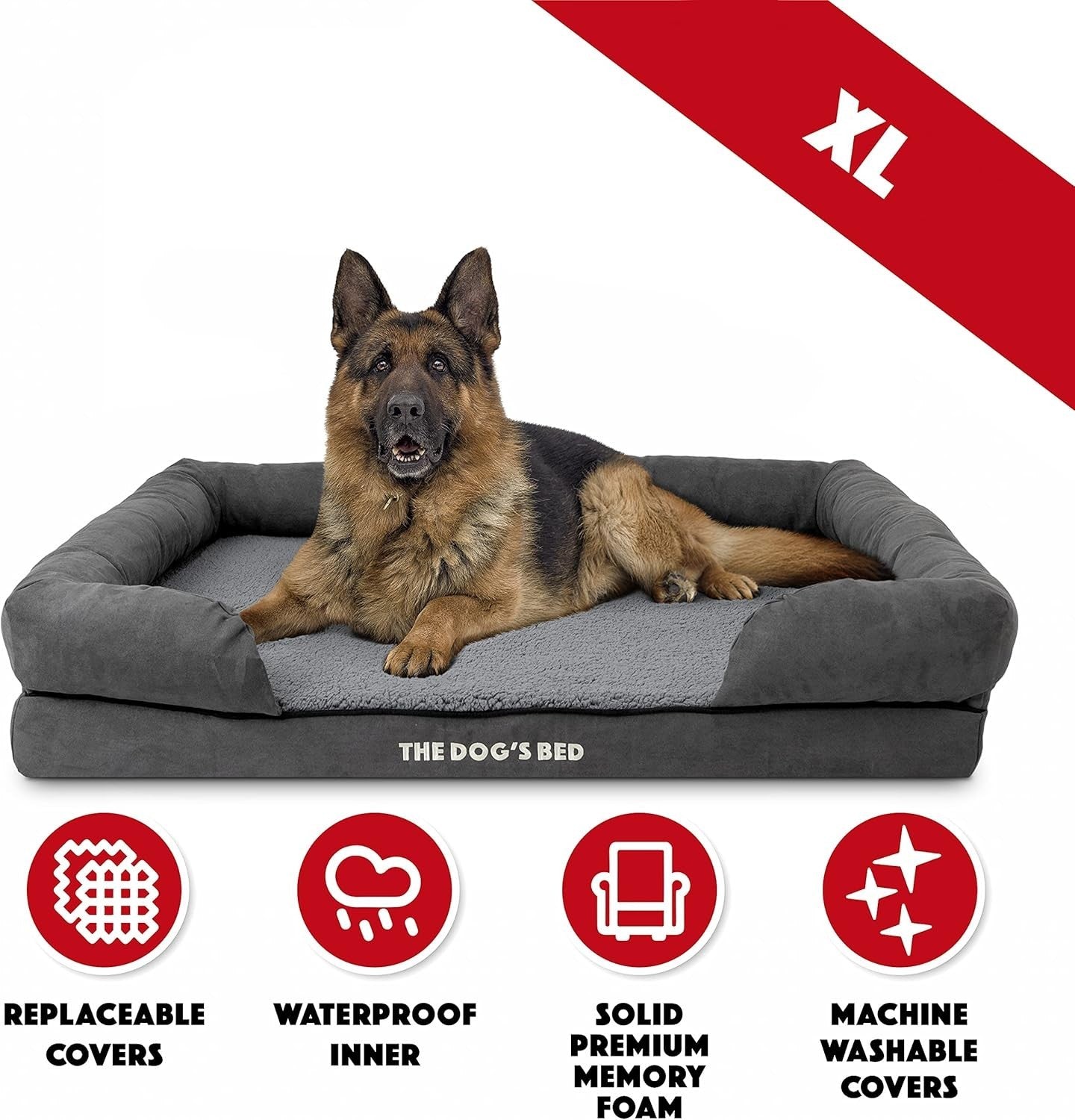 XL Orthopedic Dog Bed Plush Memory Foam 111x86cm Grey