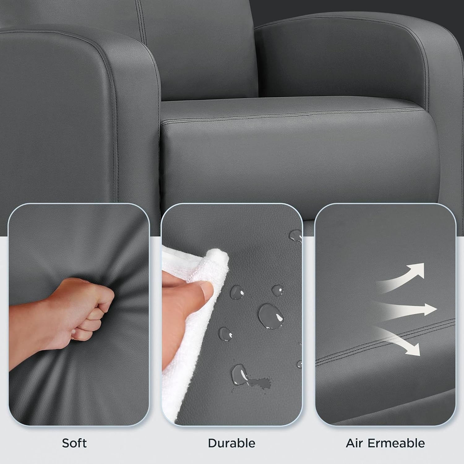 Grey PU Leather Recliner Armchair Adjustable Sofa Chair for Home Lounge