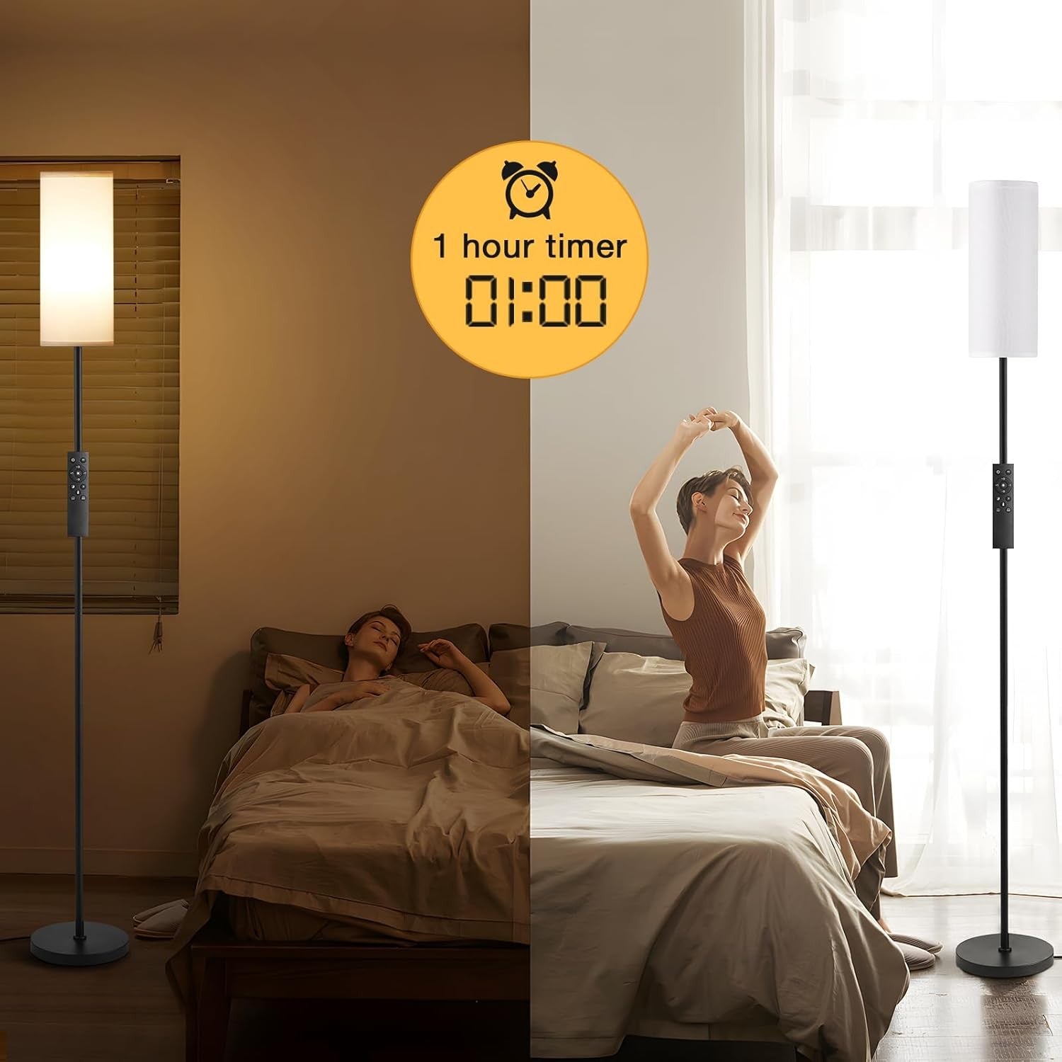 Modern Floor Lamp Remote Control Dimmable LED Standing Light Living Room