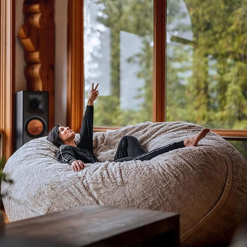 White Giant Faux Fur Bean Bag Chair Cover Ultra Soft Fluffy 5ft Seat Sofa