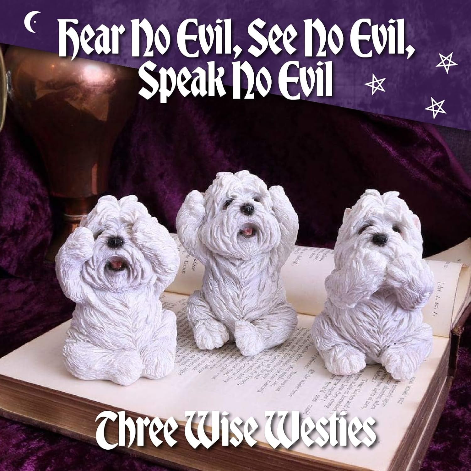 Three Wise Westie Dog Figurines Resin 8cm Cute White Ornament Home Gift Set