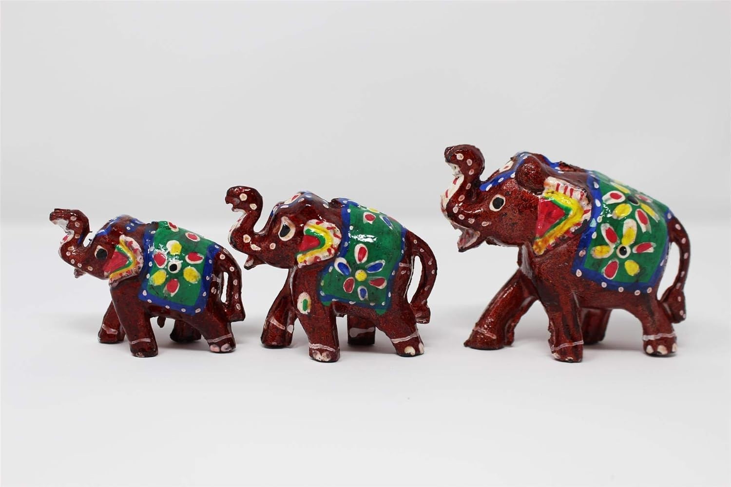 Hand Painted Elephant Ornaments Set of 3 | Colourful Decor Figurines