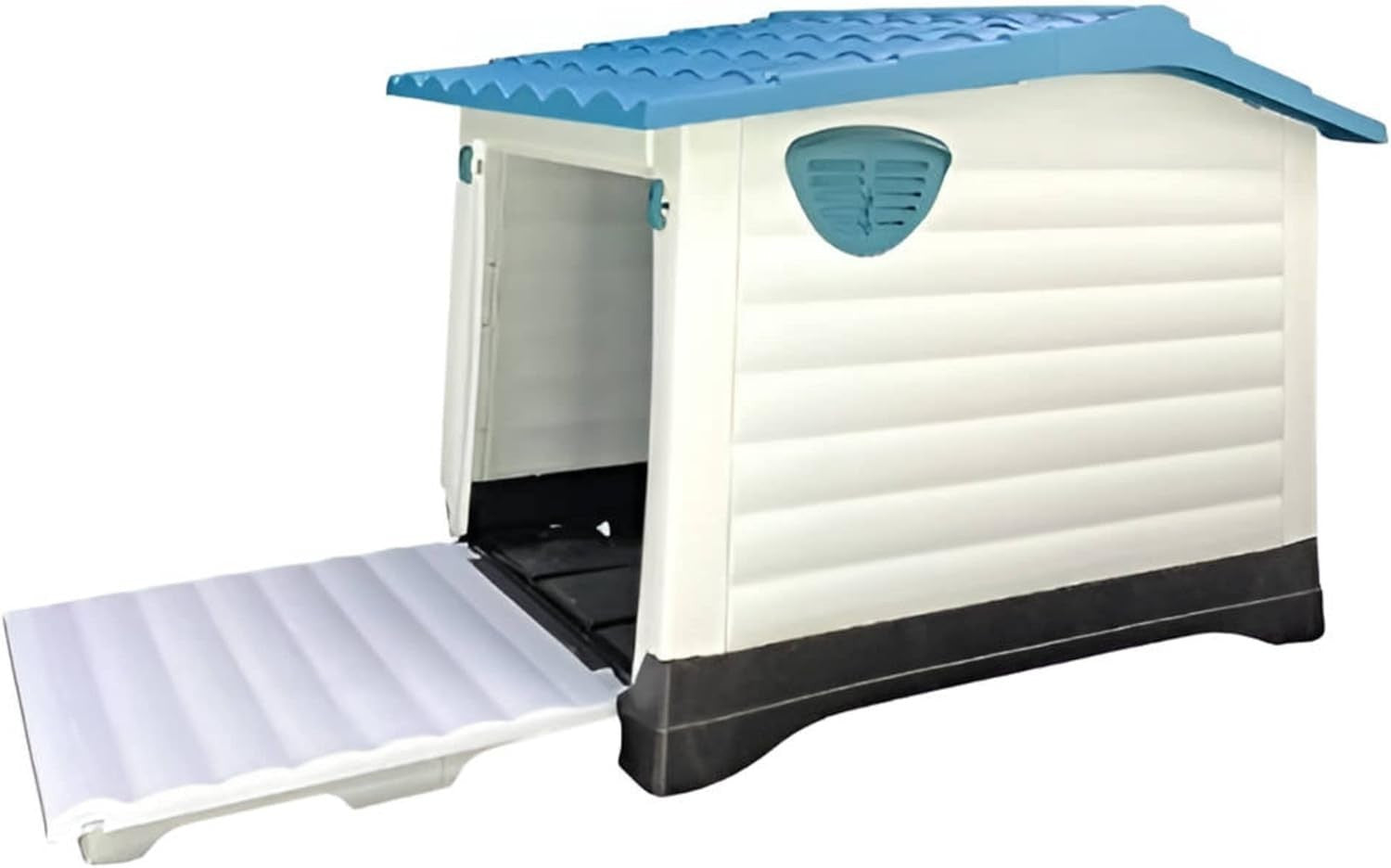 Outdoor Plastic Dog Kennel with Raised Floor & Ramp Door, Easy Clean 111x84x80cm