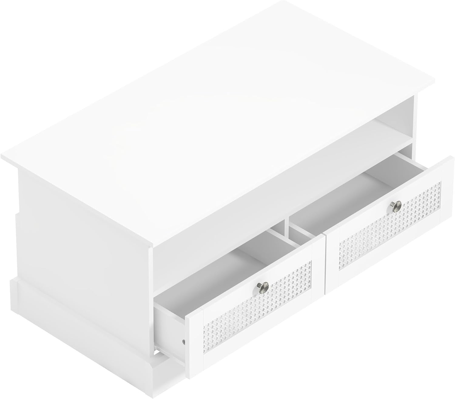 White Rattan Coffee Table with Drawers & Shelf 94x50x44cm Storage Unit