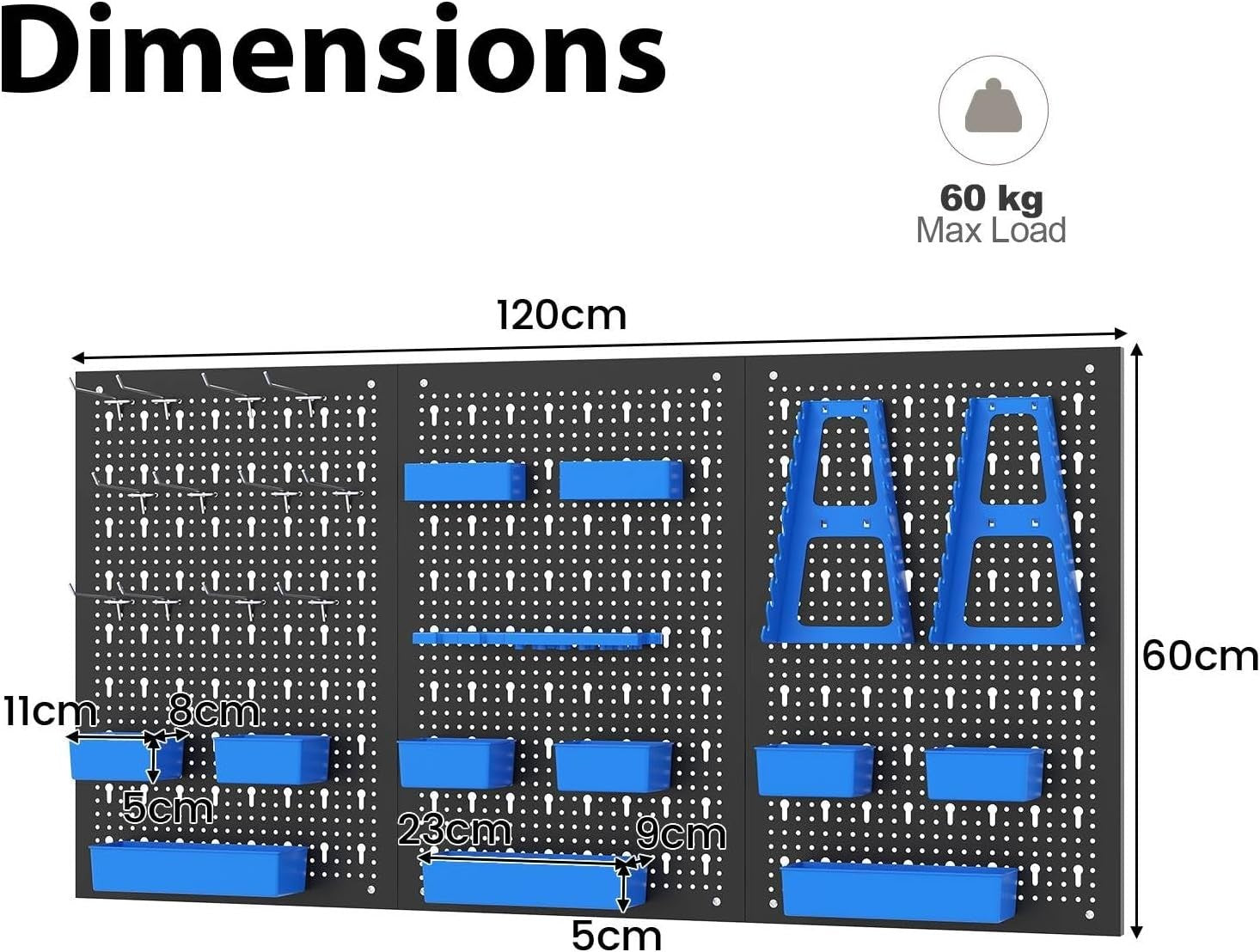 Black+Blue Pegboard Tool Organizer 3 Boards 26 Accessories Wall Rack