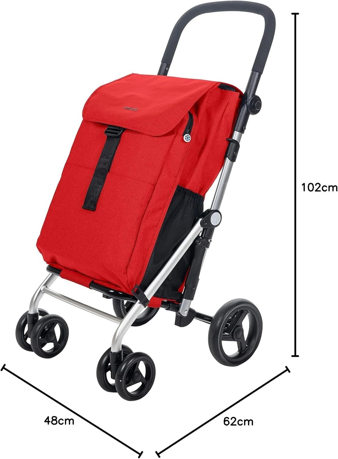 Foldable 64L Shopping Trolley with Thermal Bag 32kg Wheels Red