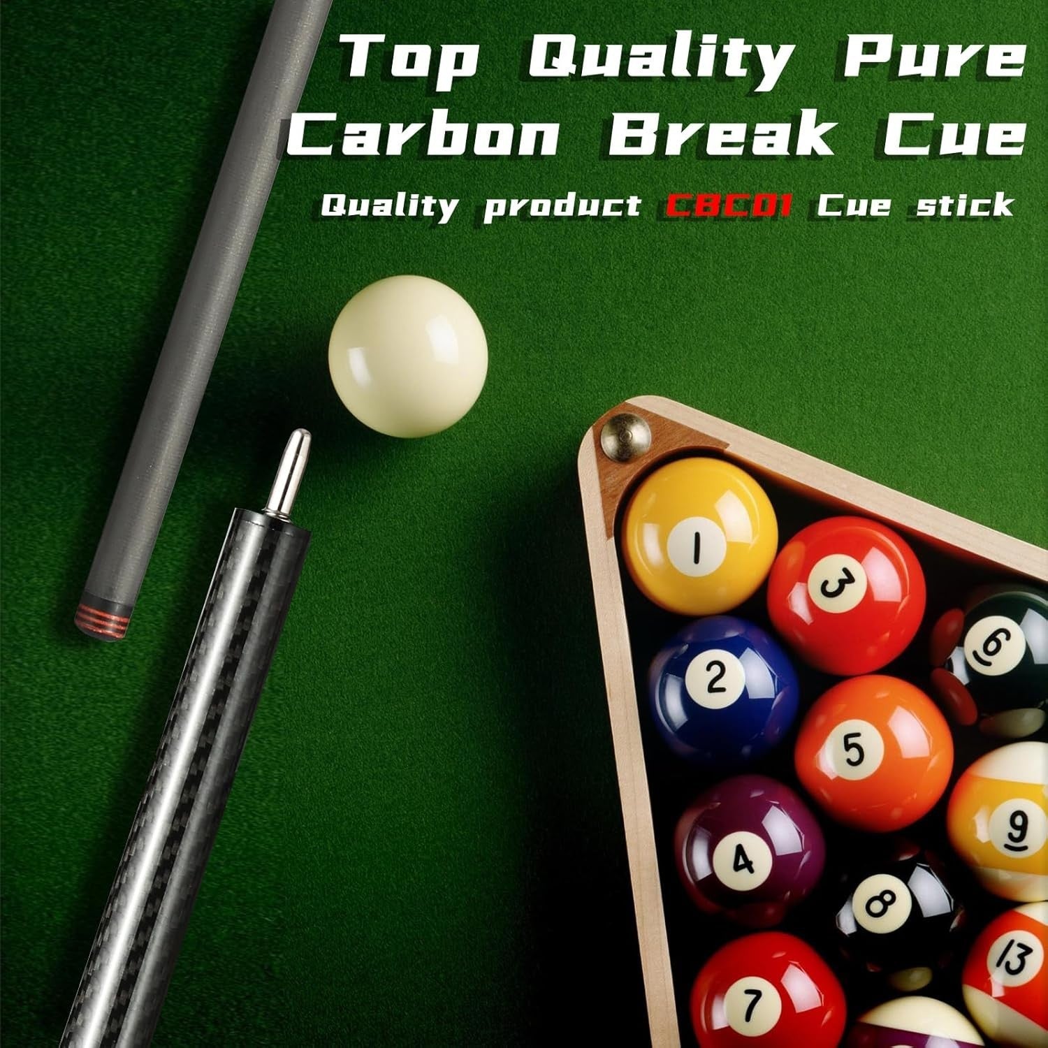Carbon Fiber Pool Cue 20oz 58" Low Deflection Break Stick 13mm Tip Uni-Lock