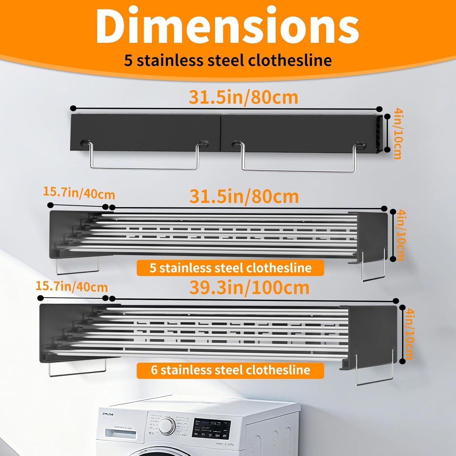 Wall Mounted Retractable Clothes Folding Drying Rack Space Saving