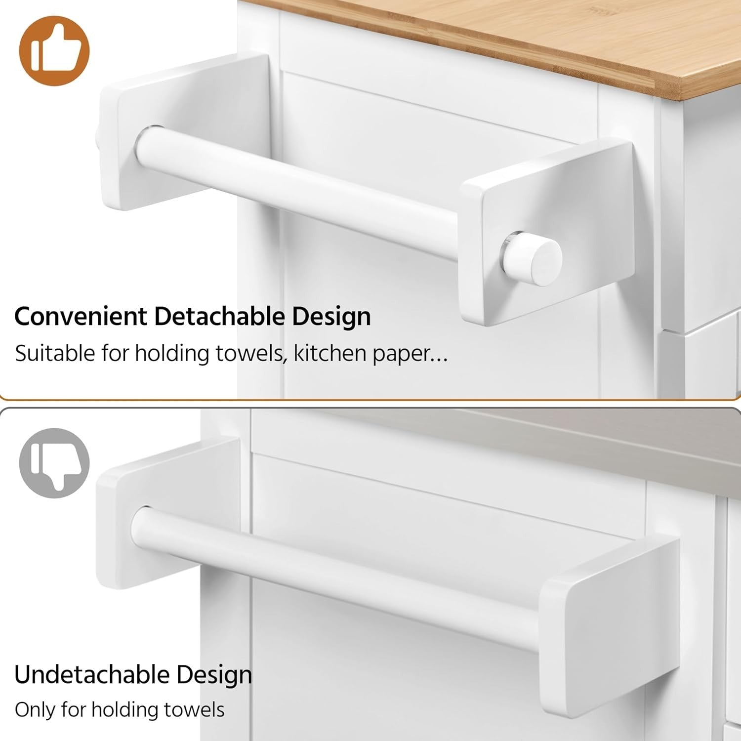 Kitchen Island Cart on Wheels w/ Bamboo Top Cabinet