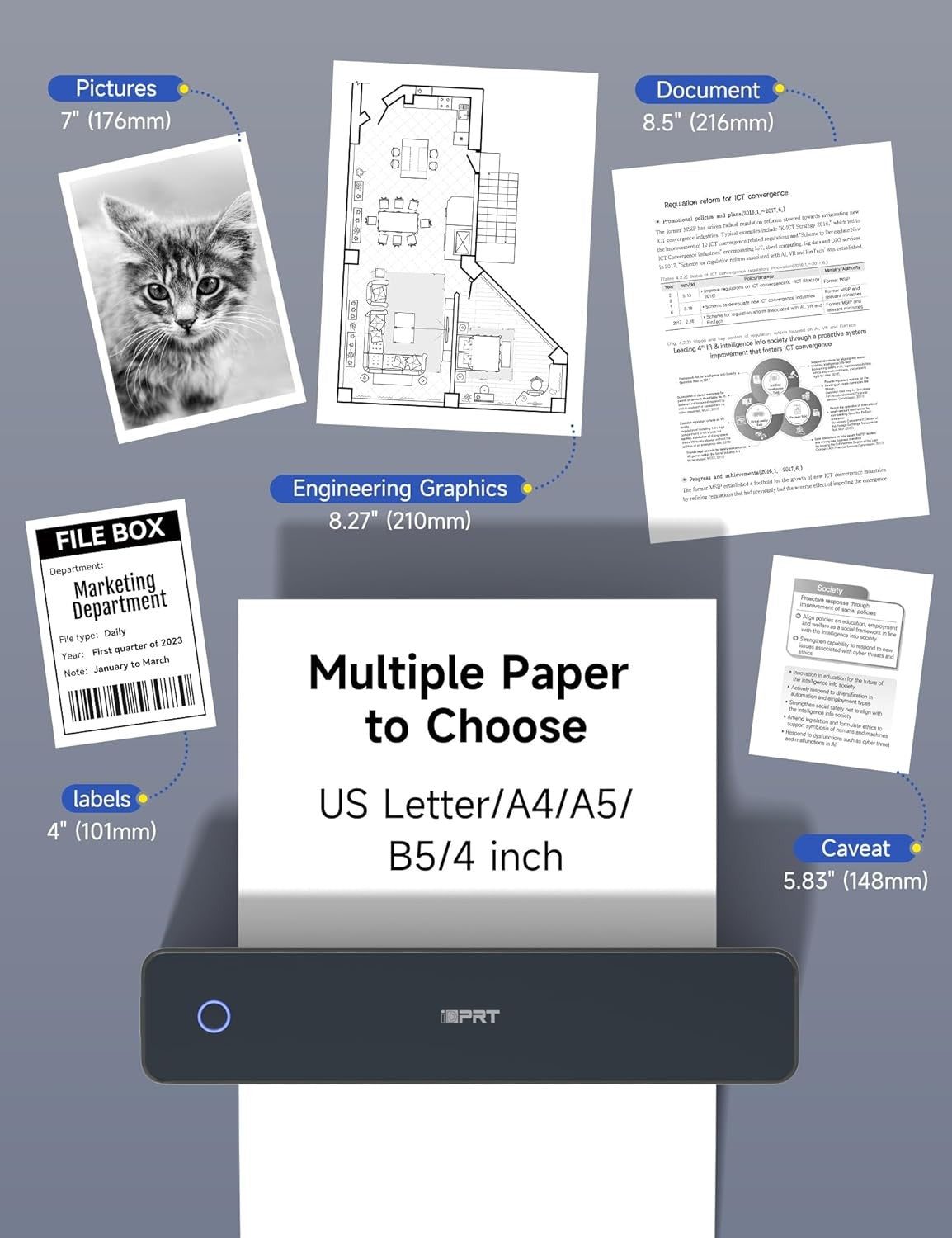 Portable Thermal Printer A4 – Wireless Bluetooth Inkless Printer