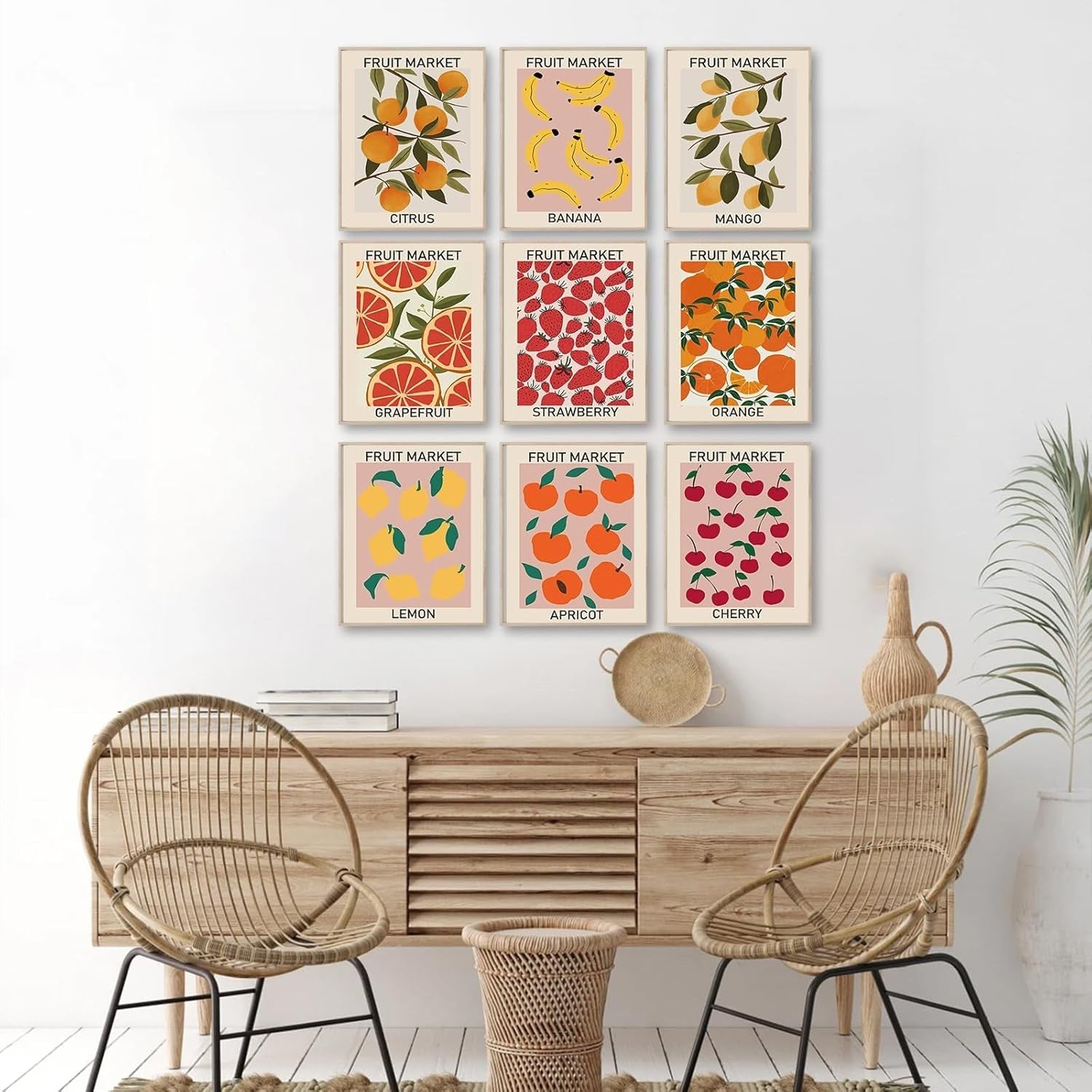 Set of 9 Fruit Market Wall Art Prints Abstract Colorful 8×10″