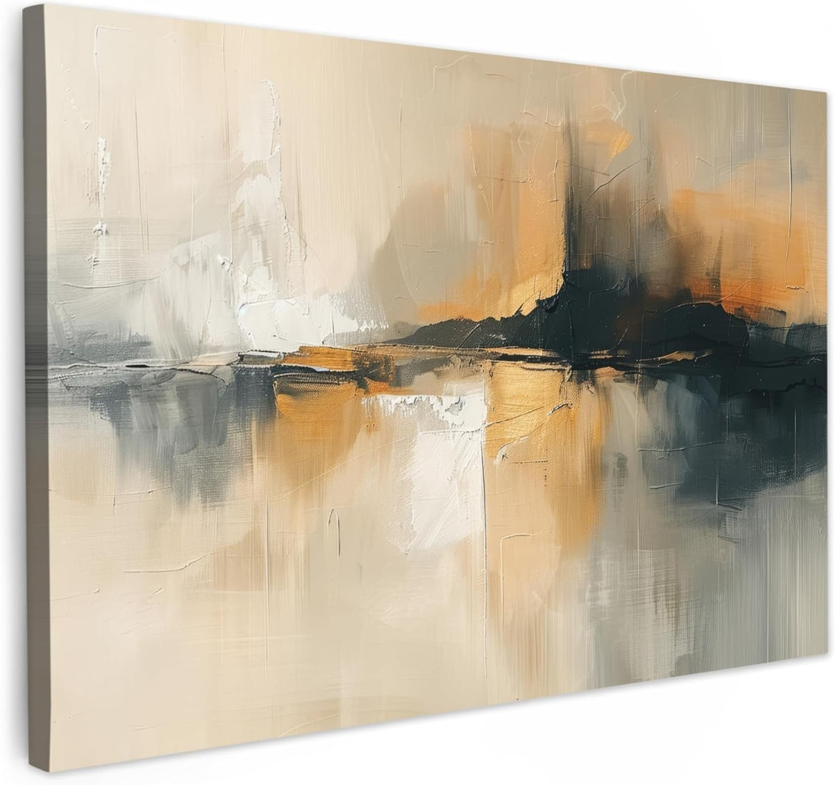Abstract Beige Black Canvas Wall Art 60x40cm Framed Print