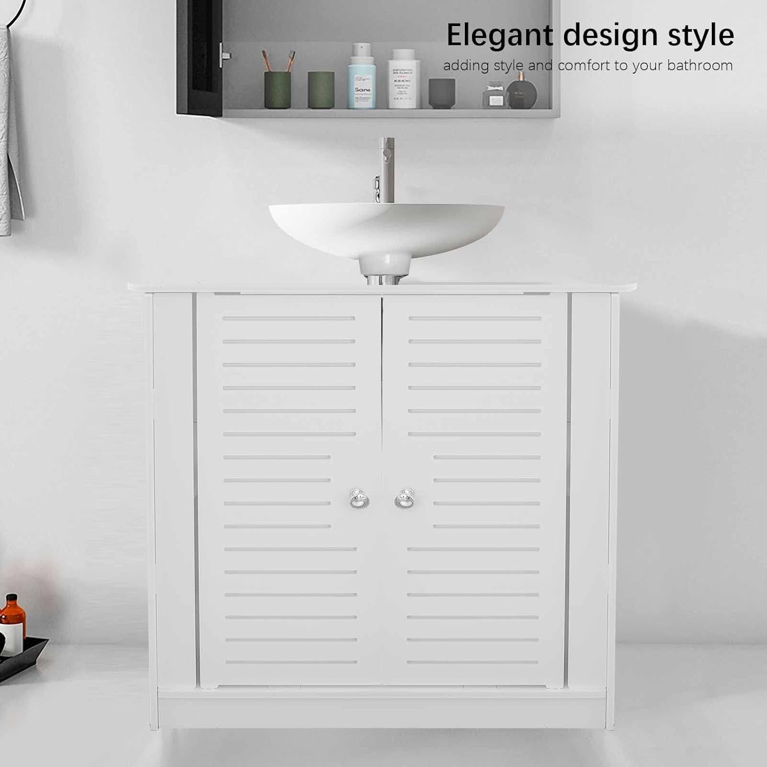 White Bathroom Sink Cabinet with 2 Doors Under Sink Storage Unit 30x52x51cm