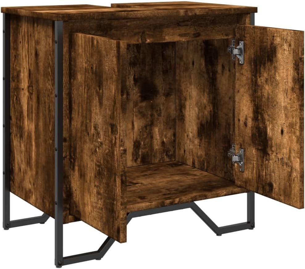 Smoked Oak Bathroom Vanity Unit – Modern Under Sink Storage Cabinet 60x60cm