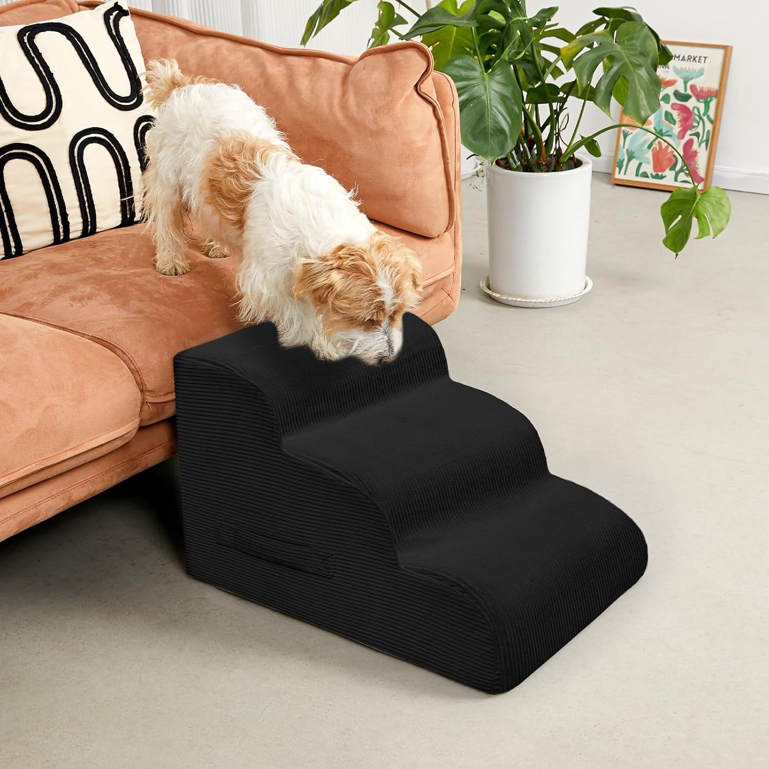 3-Step Non-Slip Dog Stairs for Small Dogs & Cats – Black 35cm H