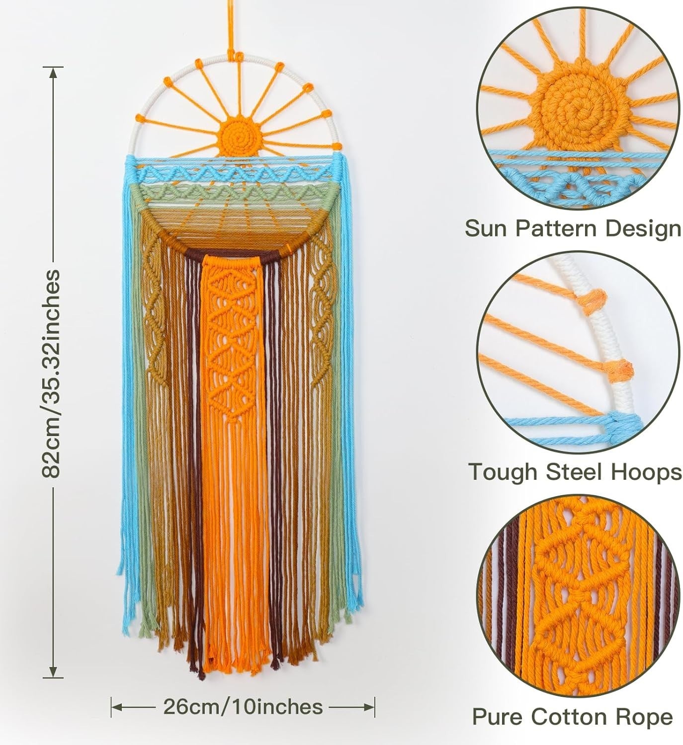 Sunset Macrame Wall Hanging Boho Tapestry 29.5x9.9in