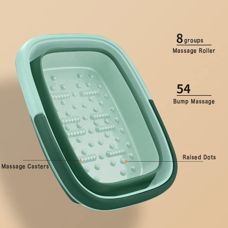 Collapsible Foot Spa Bath Basin with Massage Rollers & Handles, 15L Soak Tub