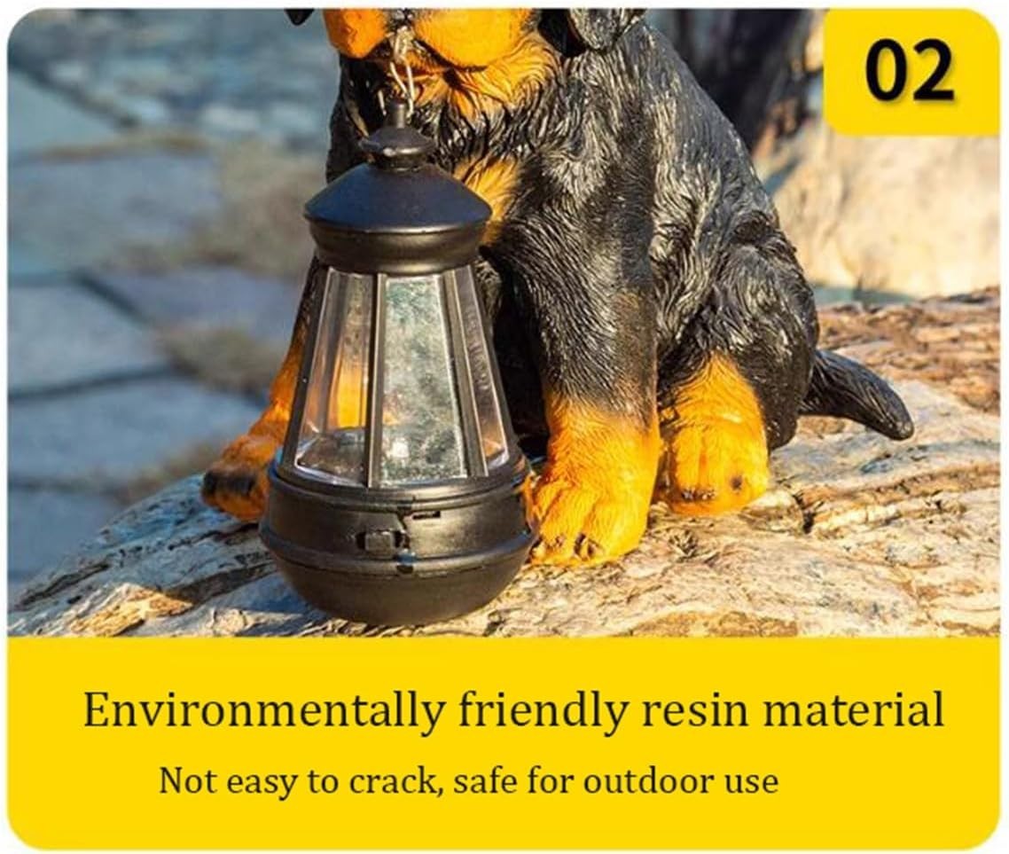 Solar Powered Garden Lantern Statue, Realistic Dog Figurine with LED Lights