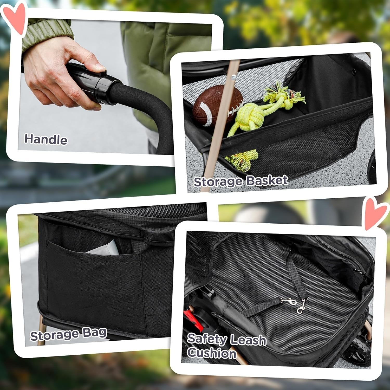 3 in 1 Pet Stroller Dog Pram Foldable Detachable Carrier Basket Black
