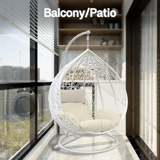 Hanging Rattan Egg Chair Swing Seat with Cushions & Stand Indoor Outdoor Hammock