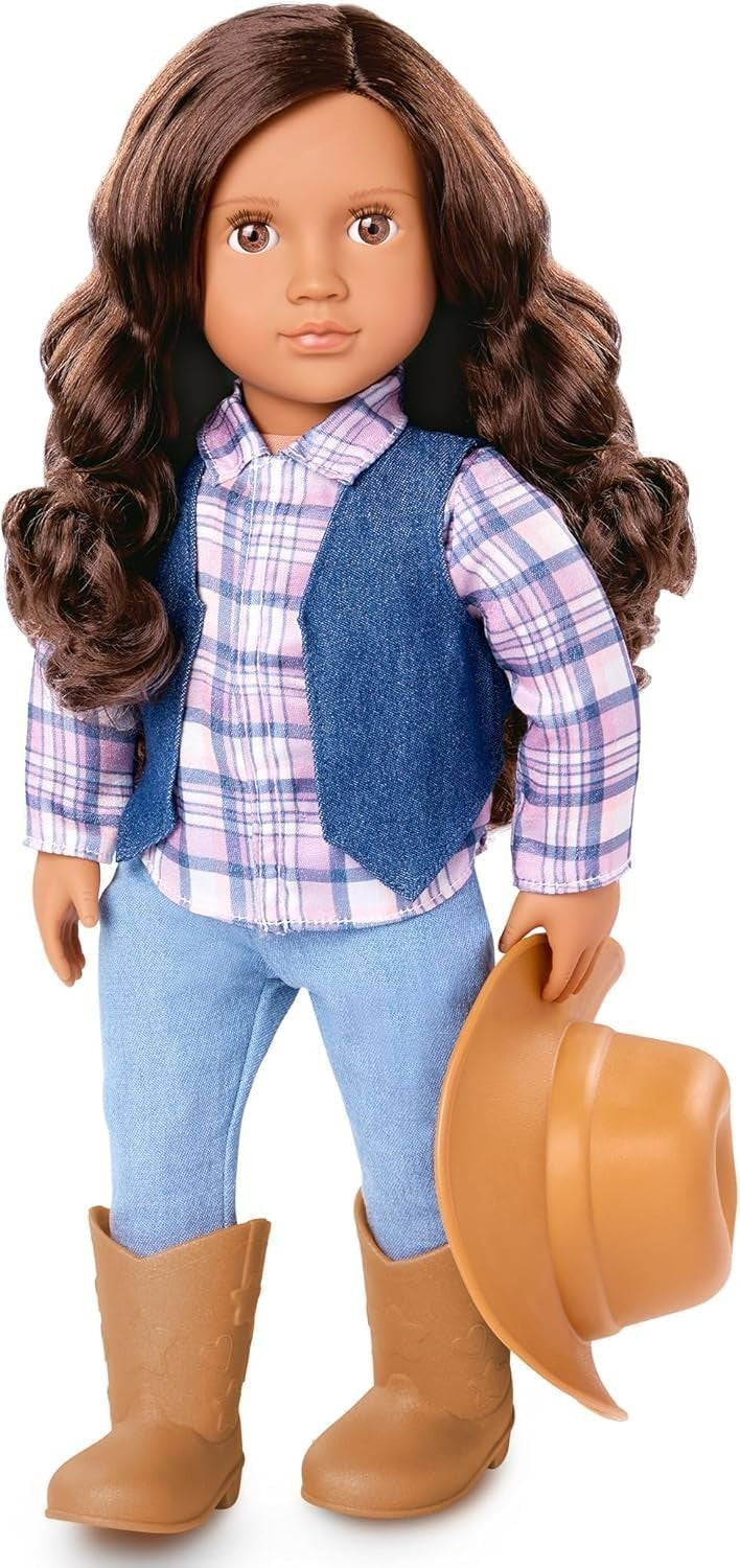 18in Cowgirl Doll Western Outfit Brown Eyes Wavy Hair Riding Boots
