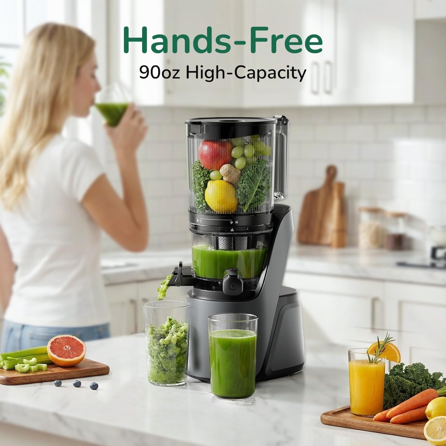 Cold Press Juicer 350W 5.8in Wide Feed Chute Whole Fruit High Yield