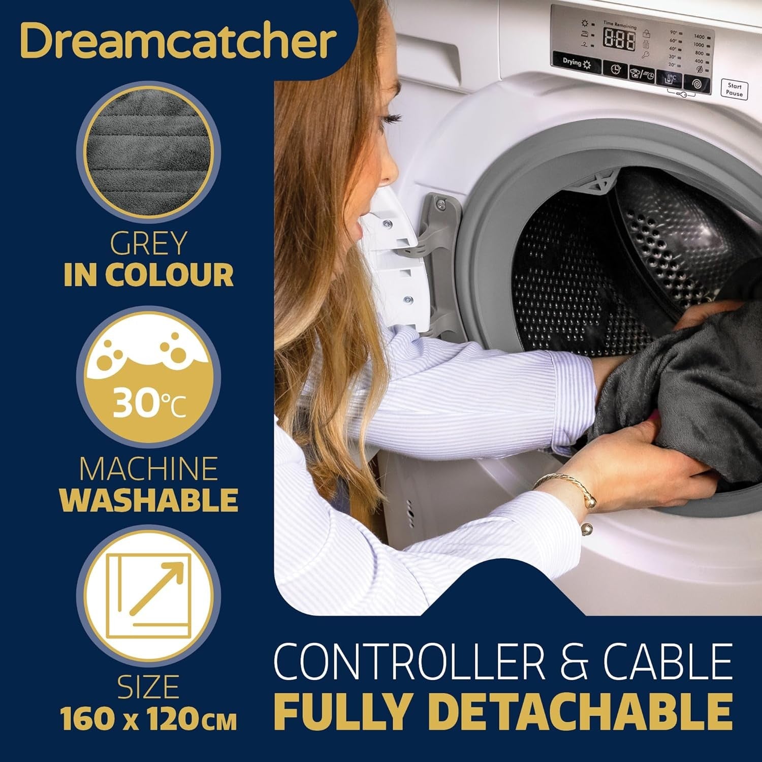 Electric Heated Throw Blanket 160x120cm Fleece 9 Heat Timer Washable Grey