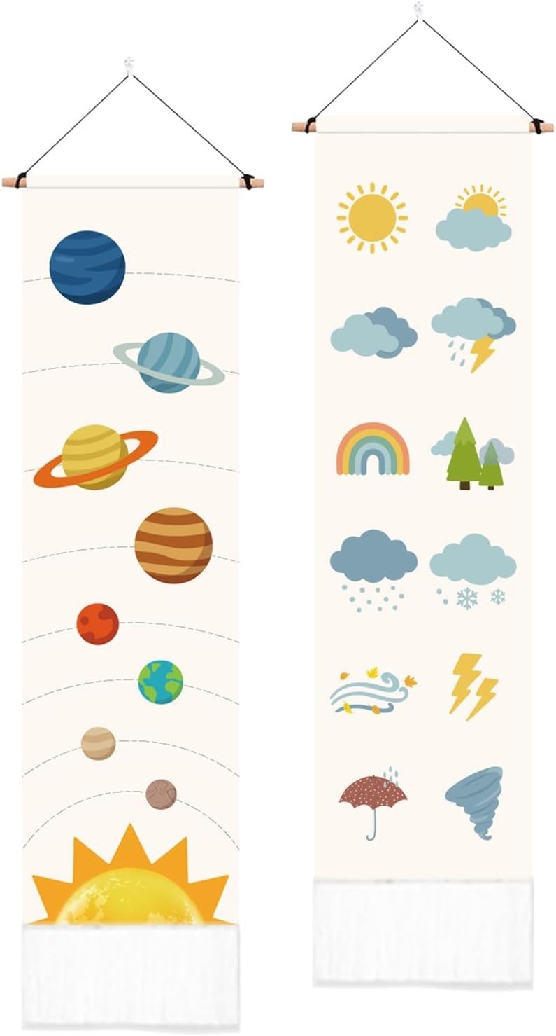 2-Pack Boho Solar System Tapestry 52"x13" Vertical Wall Decor